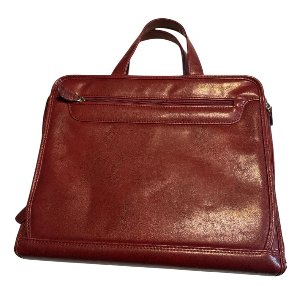 High End Foray Deep Red Women’s Briefcase Attache Vegan Leather Bag Planner - Picture 2 of 15
